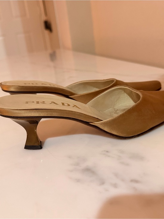 Prada Shoes - Prada Satin Brown Slip-On Kitten Heel Mules